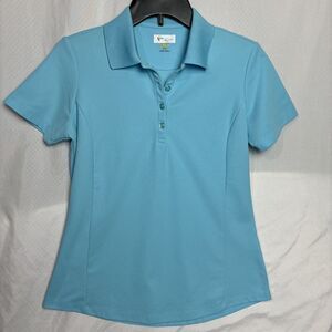 Woman's Greg Norman playdry golf polo size small Pre Owned Light Blue